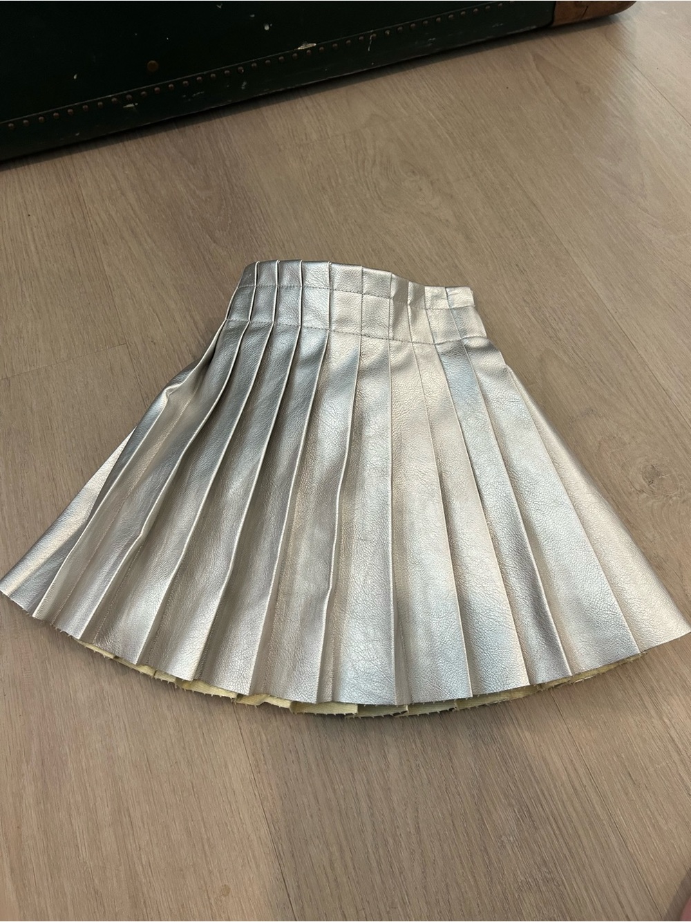 Girls Central Park West Metallic Silver Pleated Skirt